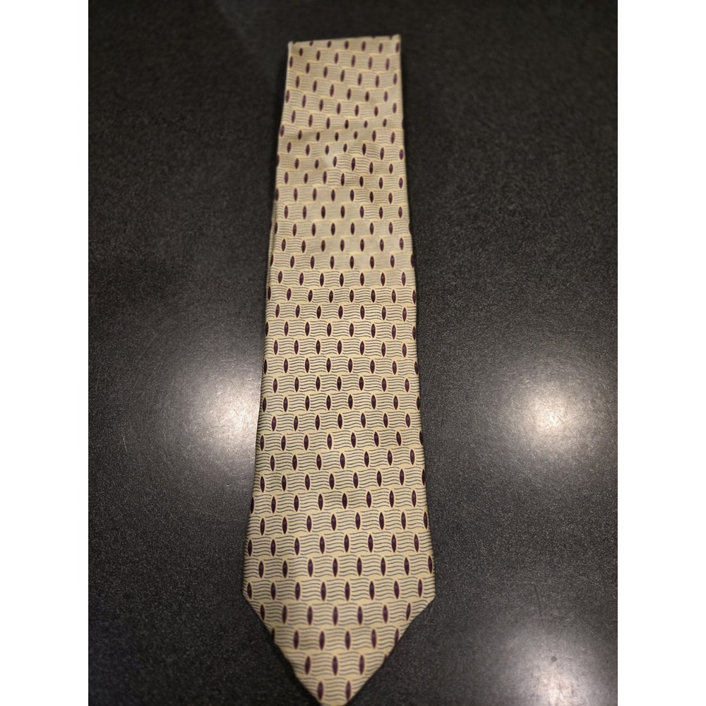 Vintage Fendi Roma Silk Tie Geometric Necktie Handmade Italy Burgundy Blue